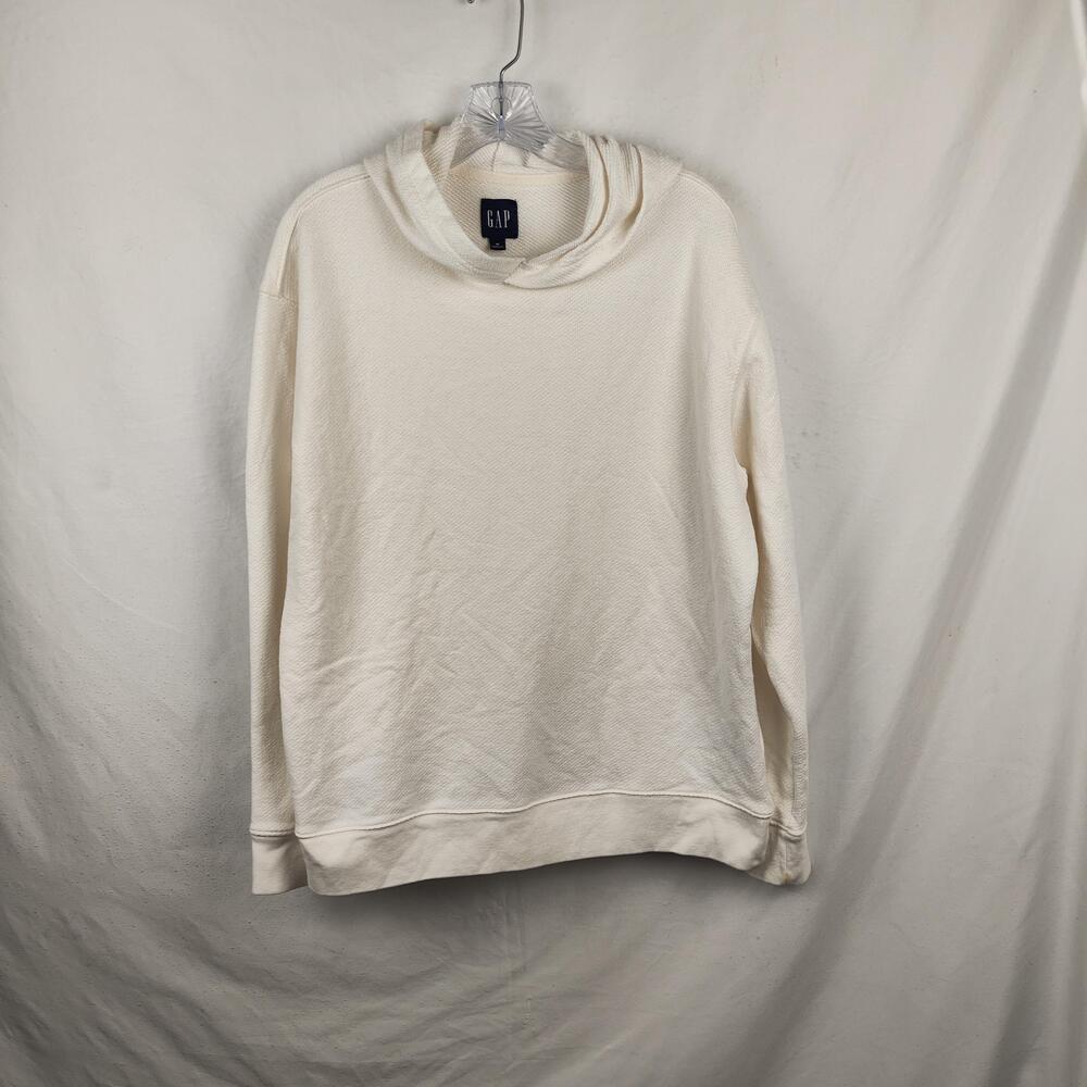 Gap Hoodie Mens Medium White Thermal Knit Pullover Solid Hooded Sweatshirt